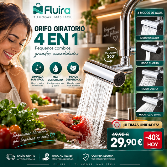 AQUAFLEX 4EN1™´-Grifo Giratorio 360° 4 en 1 con Efecto Cascada