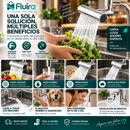 AQUAFLEX 4EN1™´-Grifo Giratorio 360° 4 en 1 con Efecto Cascada