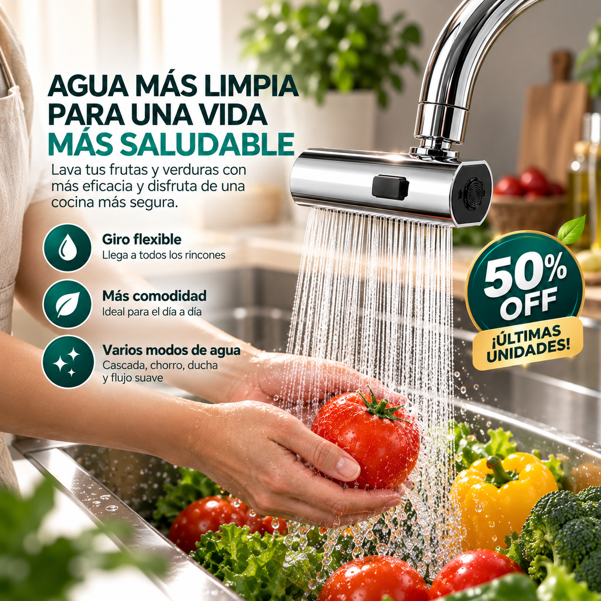 AQUAFLEX 4EN1™´-Grifo Giratorio 360° 4 en 1 con Efecto Cascada