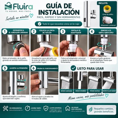 AQUAFLEX 4EN1™´-Grifo Giratorio 360° 4 en 1 con Efecto Cascada