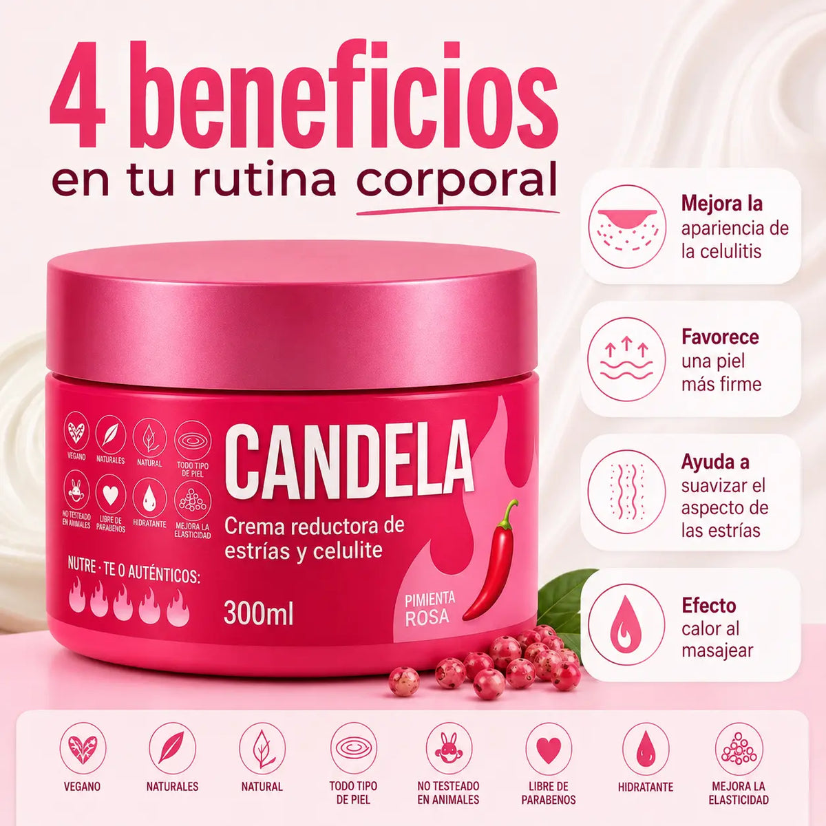 CANDELA EFECTO FUEGO™ Crema Reductora de Estrías y Celulitis